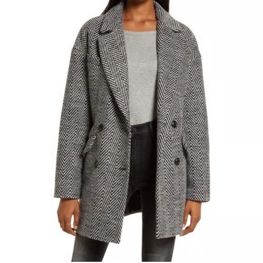 Loft Black White Herringbone Textured‎ Coat Blazer Wool Blend Preppy Size 0